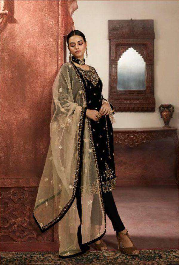Splendorous Black Color Heavy Partywear Embroidered Georgette Sharara Suit